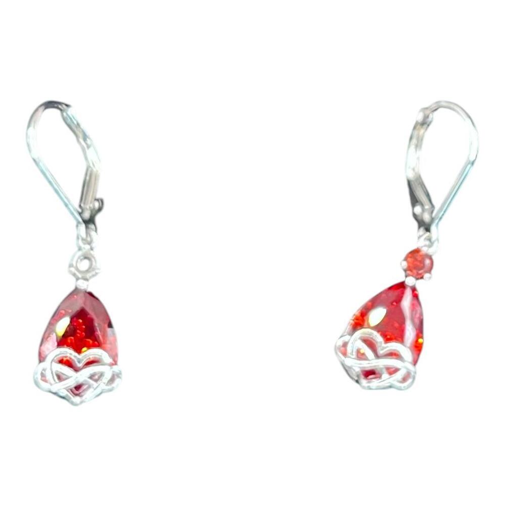 SEOMI Forever‎ Love July Ruby Birthstone Sterling Silver Infinity Heart Earrings